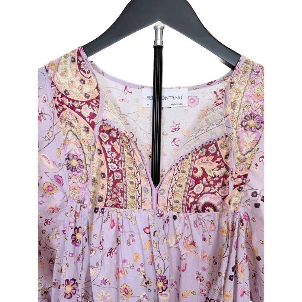 Anthropologie Self Contrast Midi Dress Women’s Sz M Cotton Floral Peasant USA - Picture 4 of 12